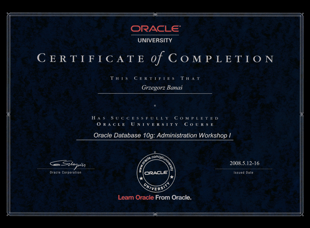 Oracle Certificate of completion