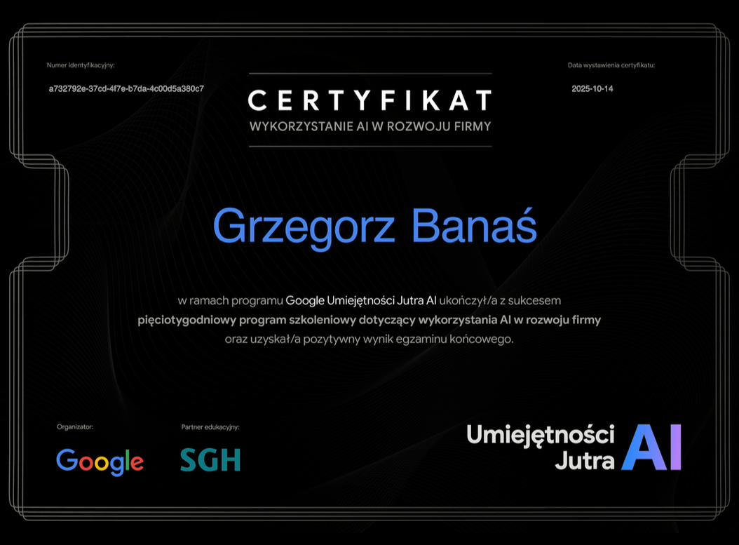 Google AI Certyfikat Umiejętności Jutra