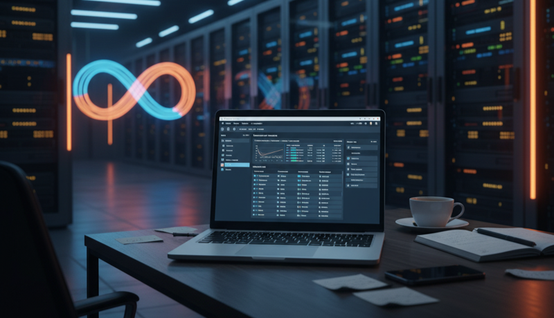 laptop na stole w serwerowni