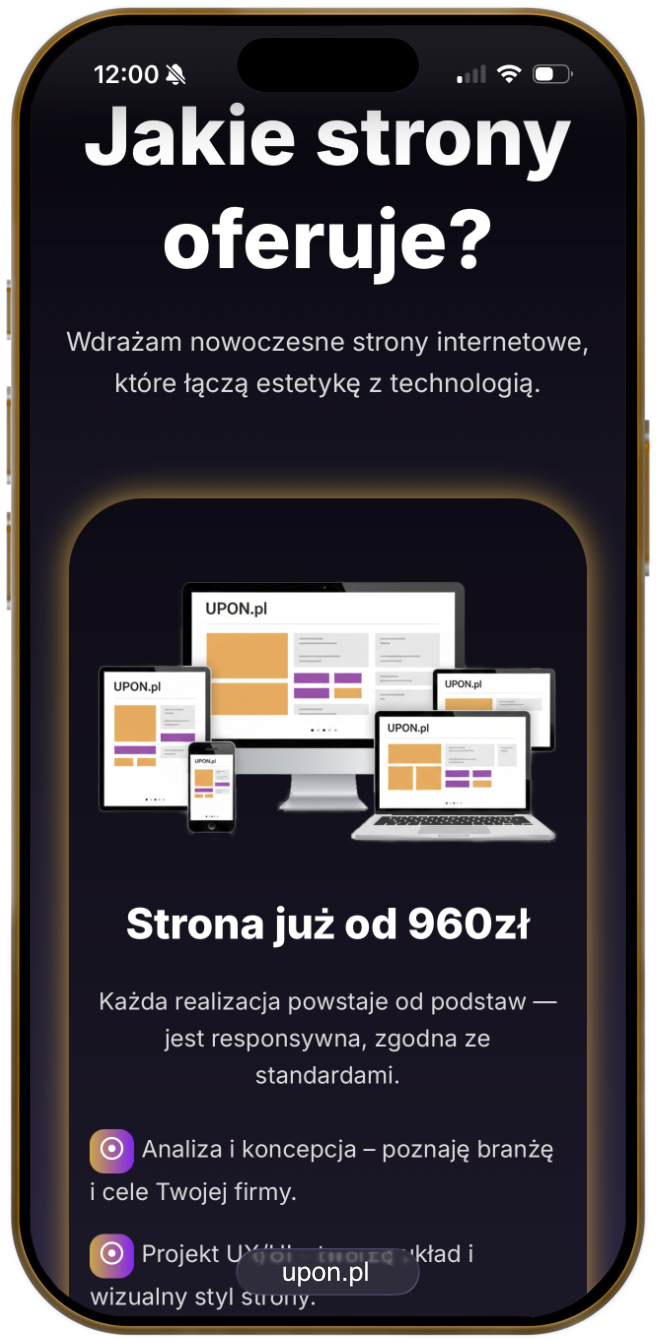 Responsywna wersja strony internetowej na smartfonie